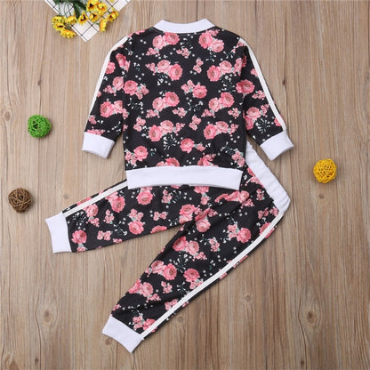 Kids Girls Floral Print Sweatshirt &amp; Pants Set | Tracksuit childrensterritory