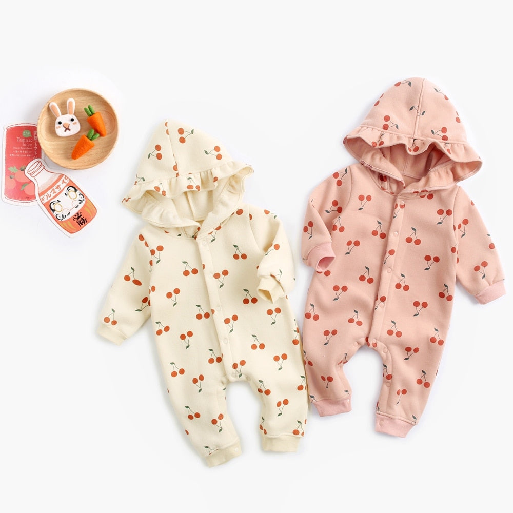Long Sleeve Printed Baby Hooded Bodysuit for Winter childrensterritory