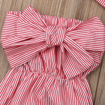 Sleeveless Striped Baby Girl Bodysuits with Headband childrensterritory