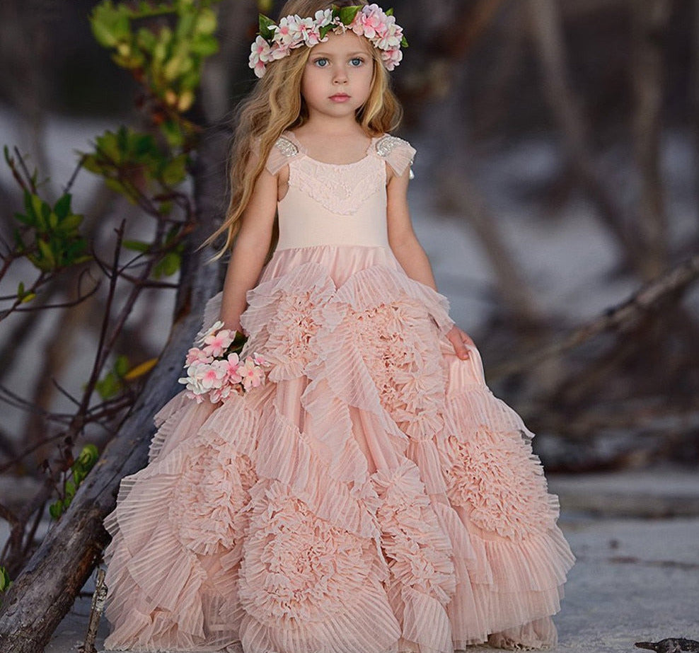 Lace Applique Pageant Flower Girls Dresses For Kids childrensterritory