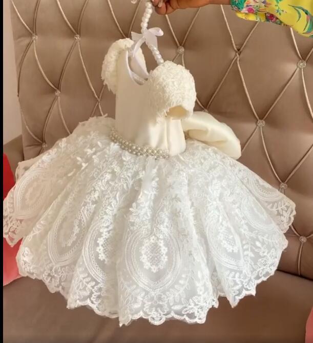Tutu Pearls Flower Girl Dress for Baby/Kids Baptism childrensterritory
