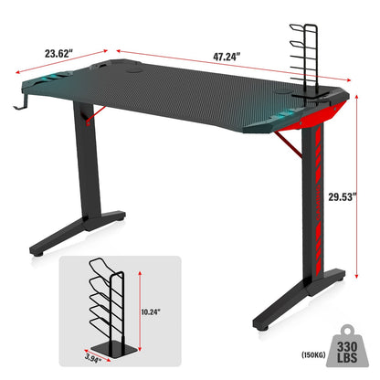 High Quality T Shape Black MDF LED Gaming Desk childrensterritory