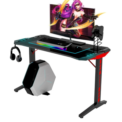 High Quality T Shape Black MDF LED Gaming Desk childrensterritory