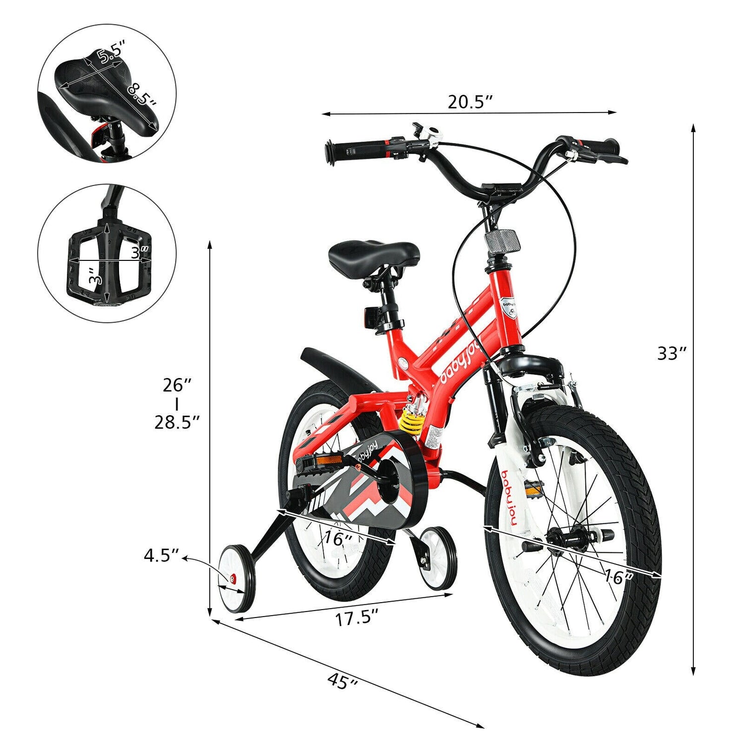 Kids 16" Adjustable Freestyle Bicycle w/ Training Wheels childrensterritory