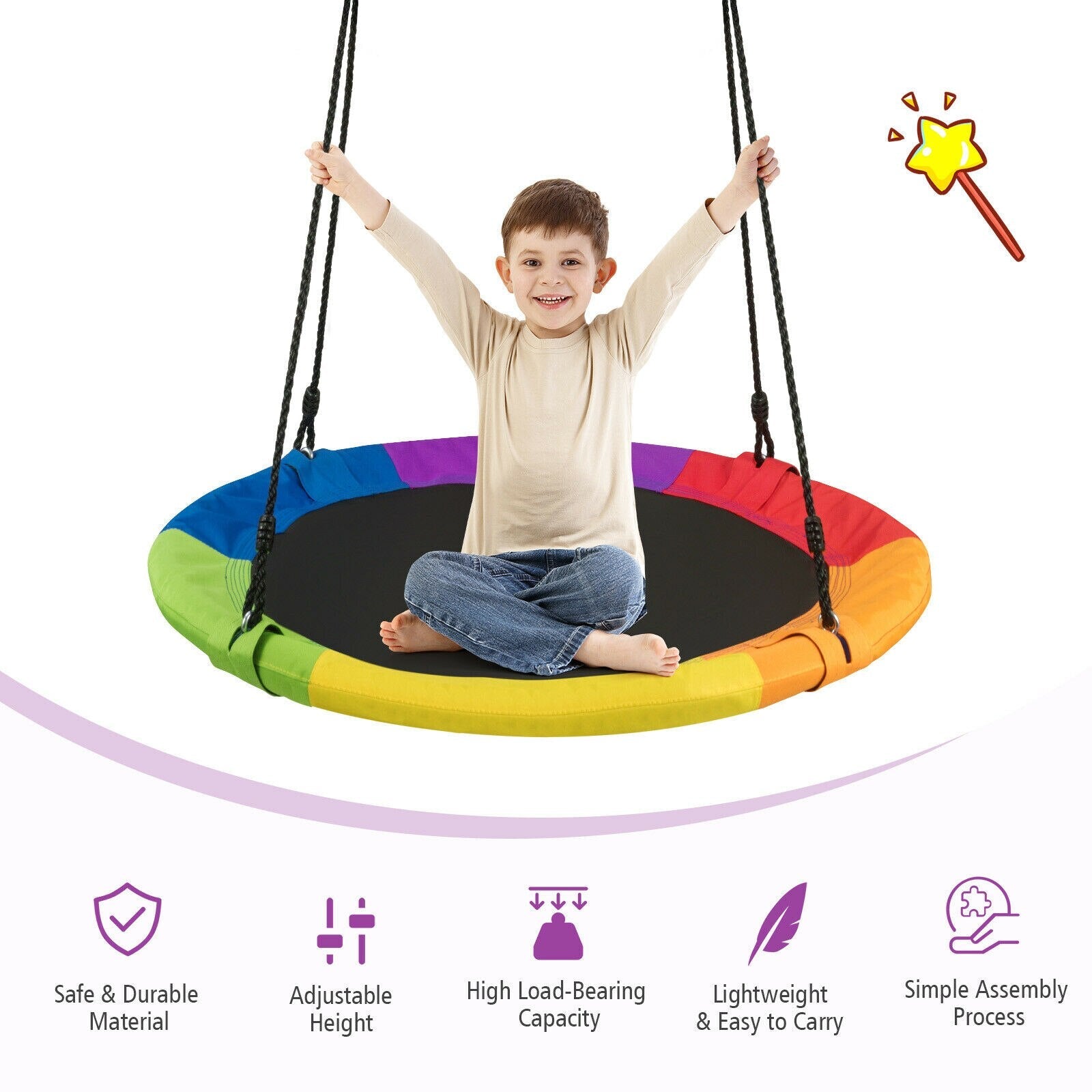 Kids 40 &amp; 770 lbs Flying Saucer Tree Swing w/ 2Hanging Straps childrensterritory