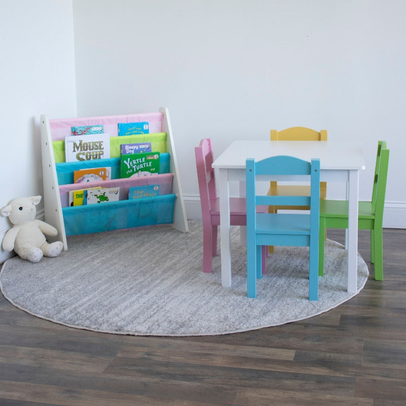 Kids 5 Piece Rectangle Pastel Table and Chair Set childrensterritory