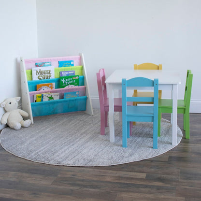 Kids 5 Piece Rectangle Pastel Table and Chair Set childrensterritory
