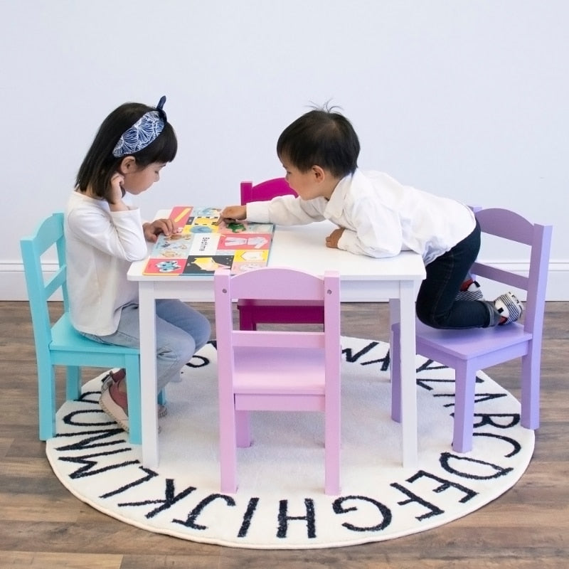 Kids 5 Piece Rectangle Pastel Table and Chair Set childrensterritory