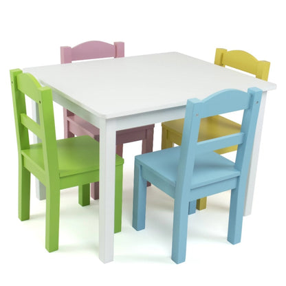 Kids 5 Piece Rectangle Pastel Table and Chair Set childrensterritory