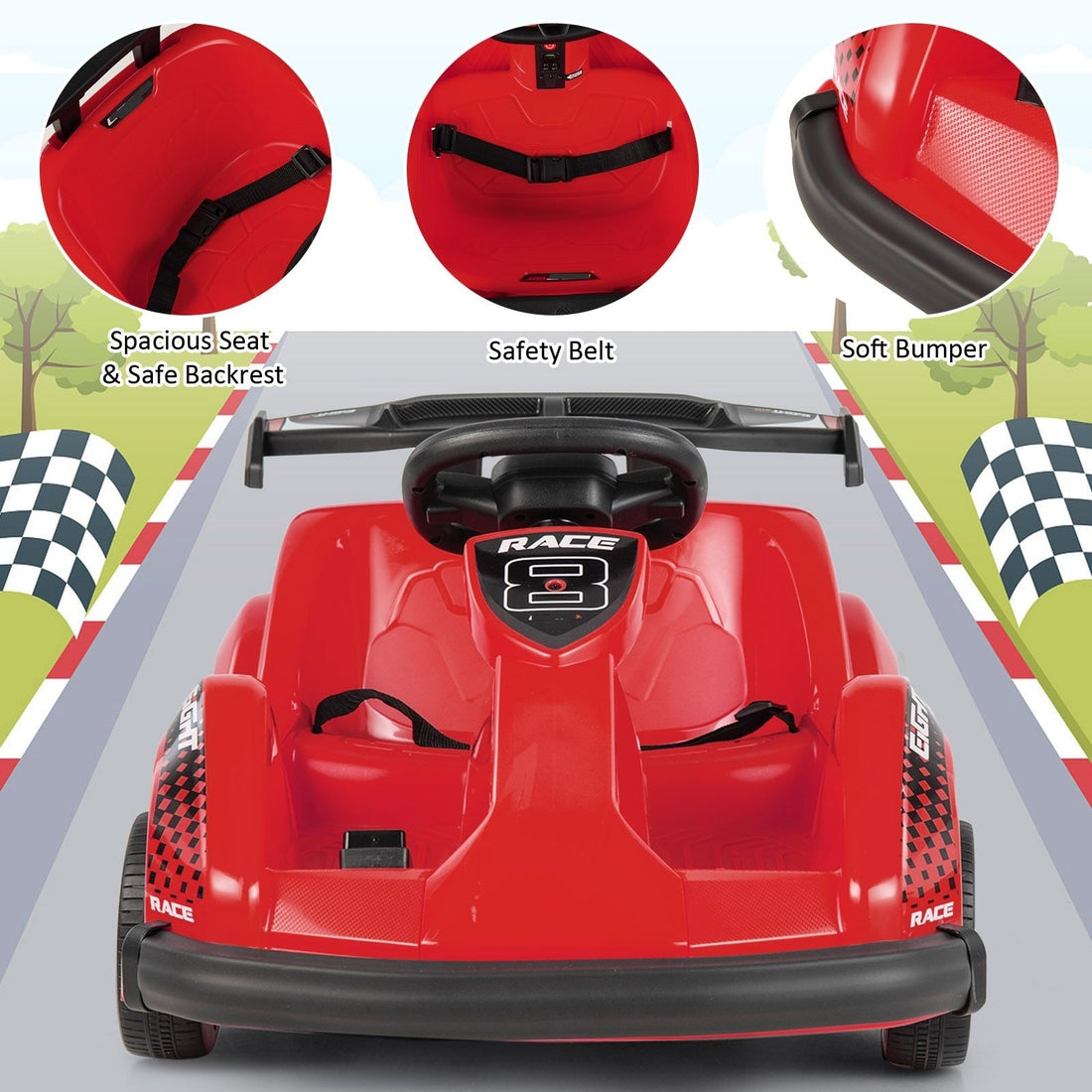 Kids 6V Battery Powered Ride On Racer w/ Bumper &amp; Music childrensterritory