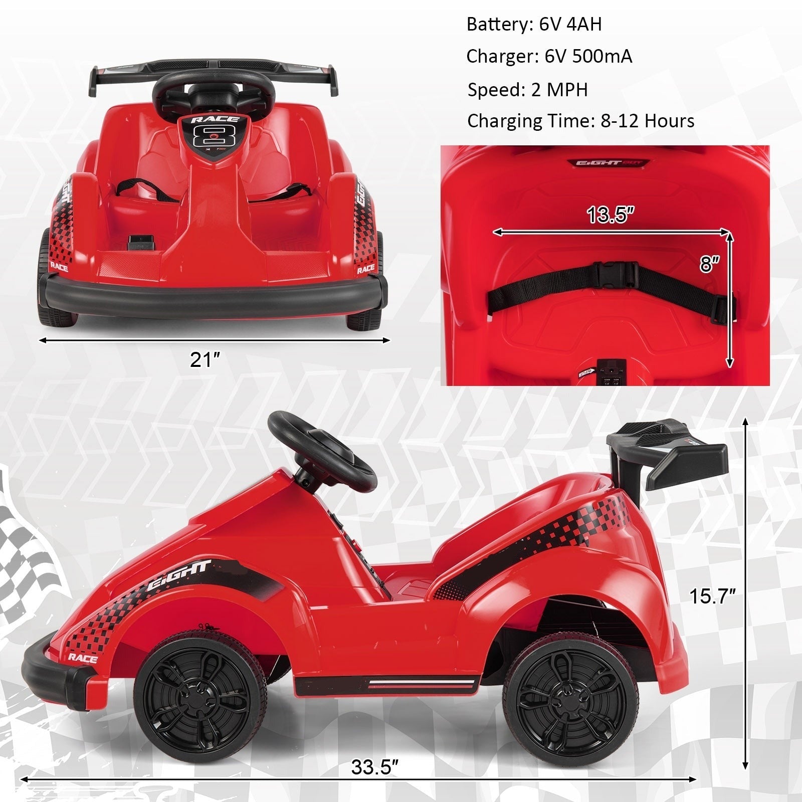 Kids 6V Battery Powered Ride On Racer w/ Bumper &amp; Music childrensterritory