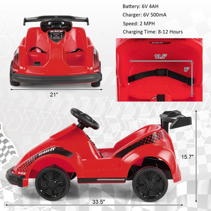 Kids 6V Battery Powered Ride On Racer w/ Bumper &amp; Music childrensterritory