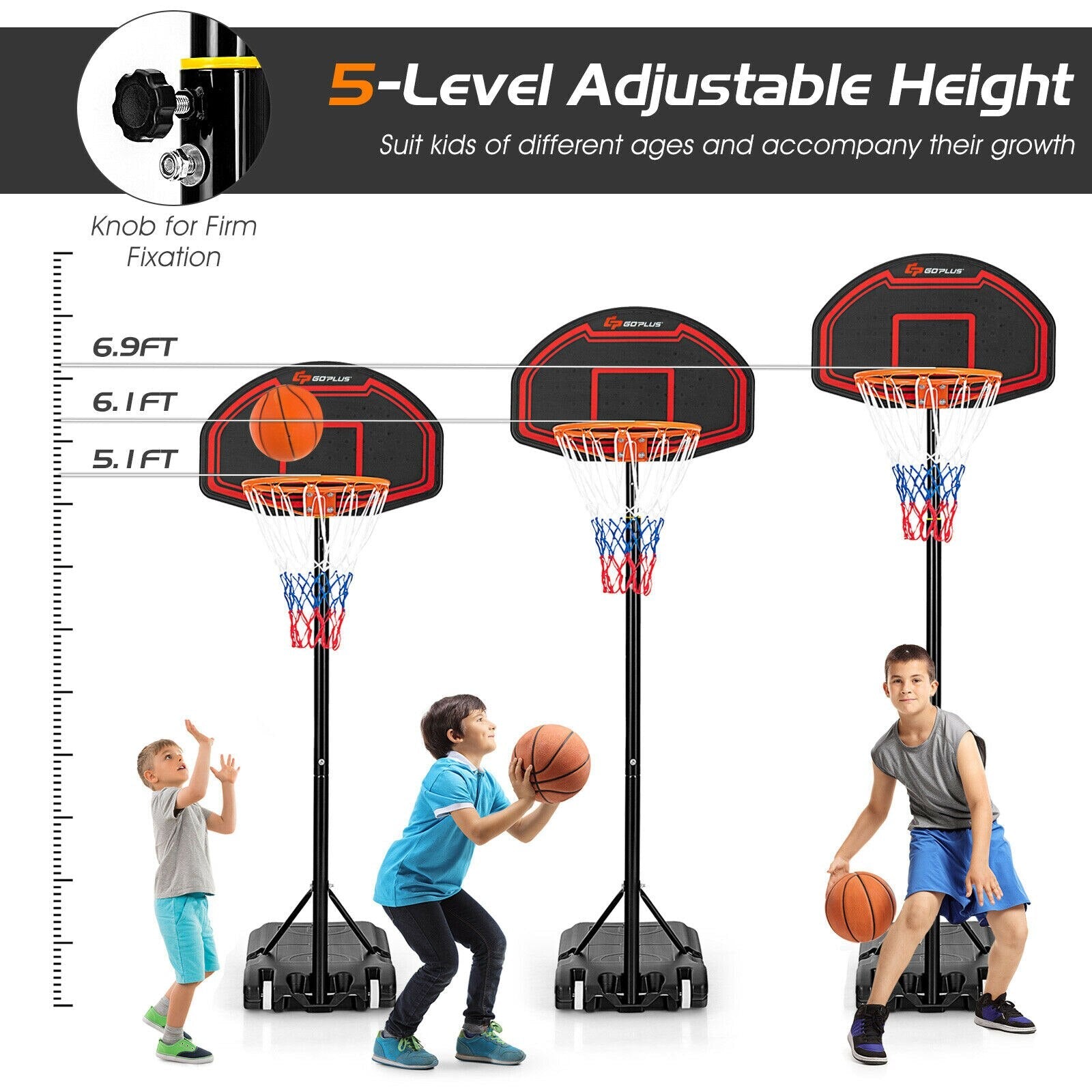 Kids Adjustable Basketball Hoop Stand W/Durable Net childrensterritory