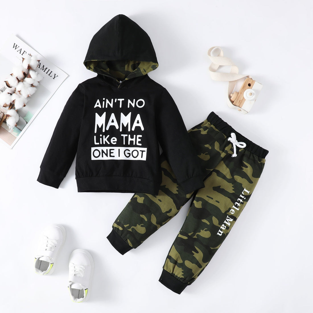Kids Boys Black Hoodie+Camouflage Pants Suit childrensterritory