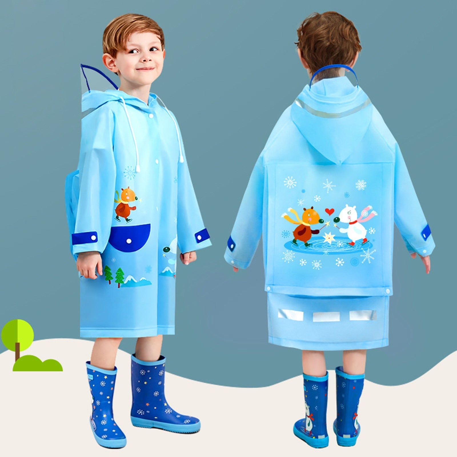 Kids Boys Girls Cartoon Print Hooded Raincoat childrensterritory