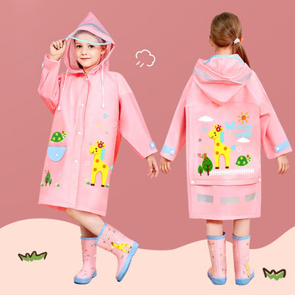 Kids Boys Girls Cartoon Print Hooded Raincoat childrensterritory