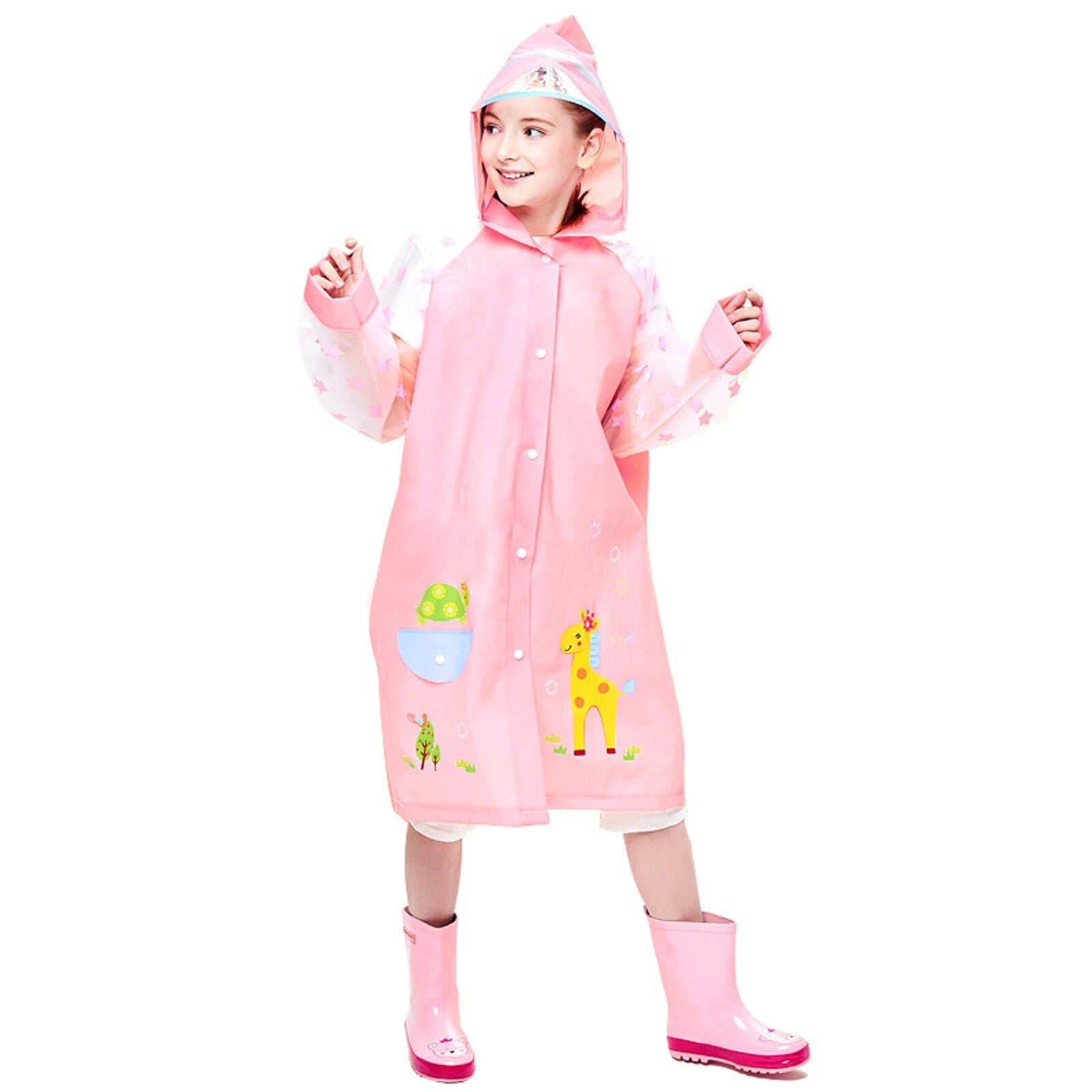 Kids Boys Girls Cartoon Print Hooded Raincoat childrensterritory