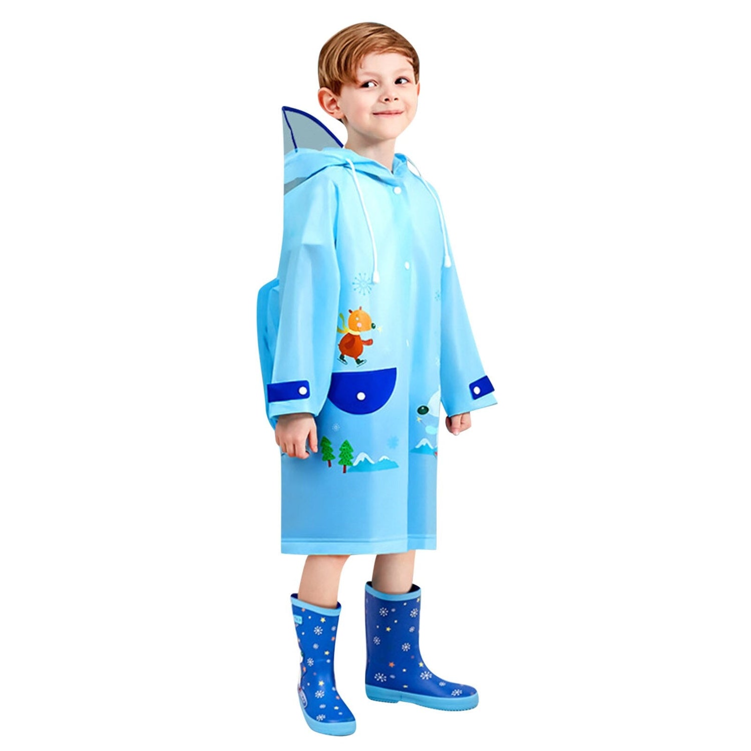 Kids Boys Girls Cartoon Print Hooded Raincoat childrensterritory