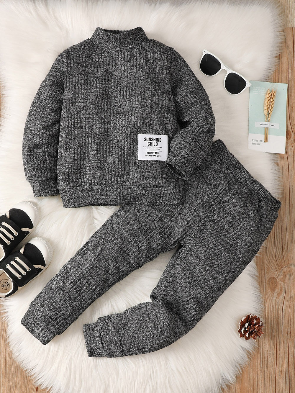 Kids Boys High Collar Top+Warm Pants 2 PCS Set childrensterritory