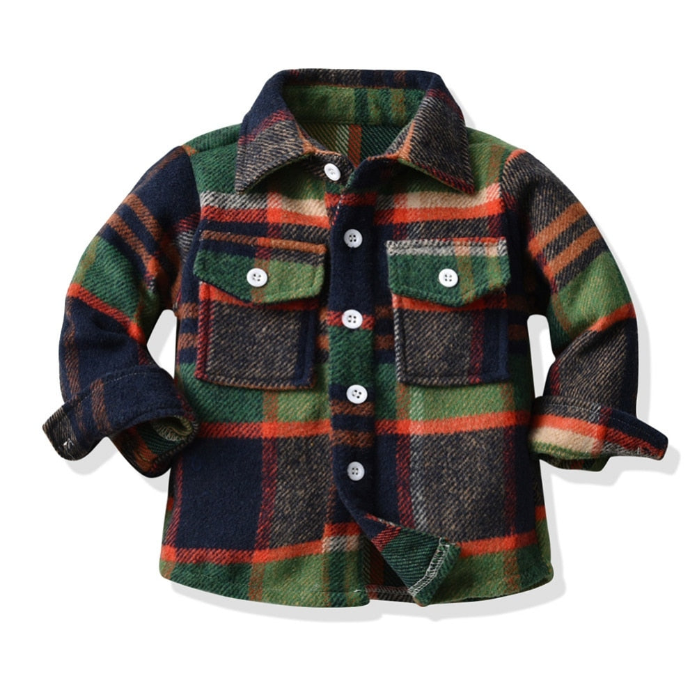 Kids Boys Long Sleeve Classic Plaid Cotton Shirts childrensterritory