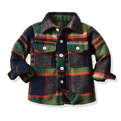 Kids Boys Long Sleeve Classic Plaid Cotton Shirts childrensterritory