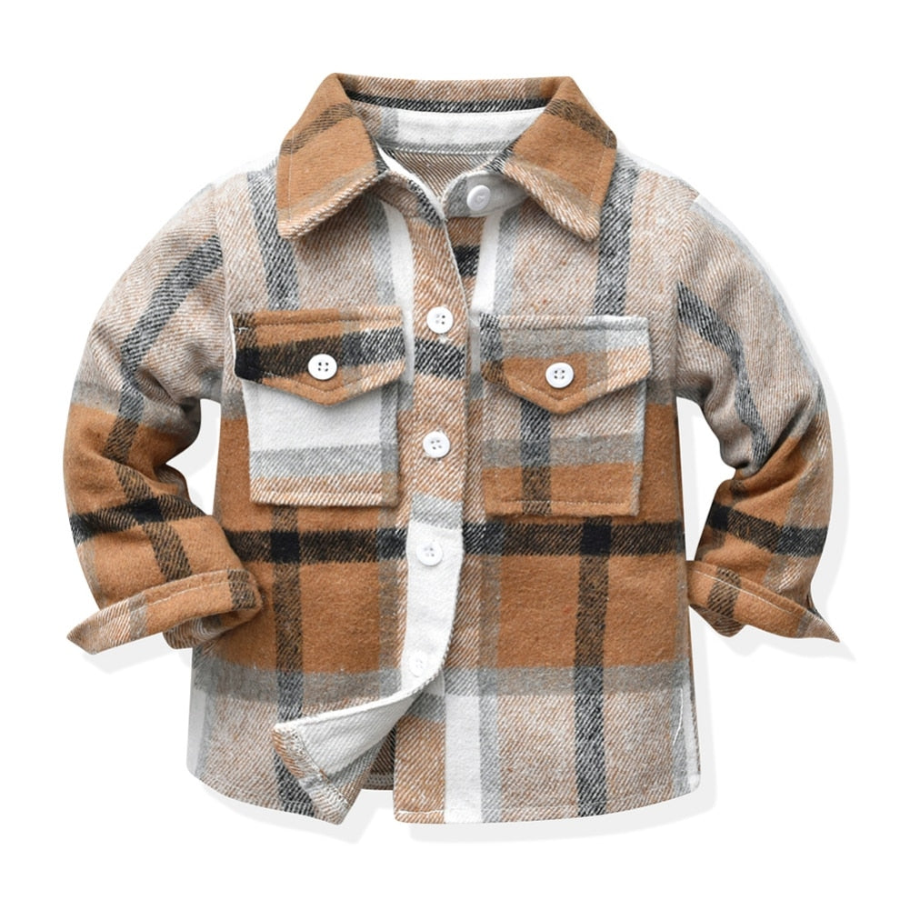 Kids Boys Long Sleeve Classic Plaid Cotton Shirts childrensterritory