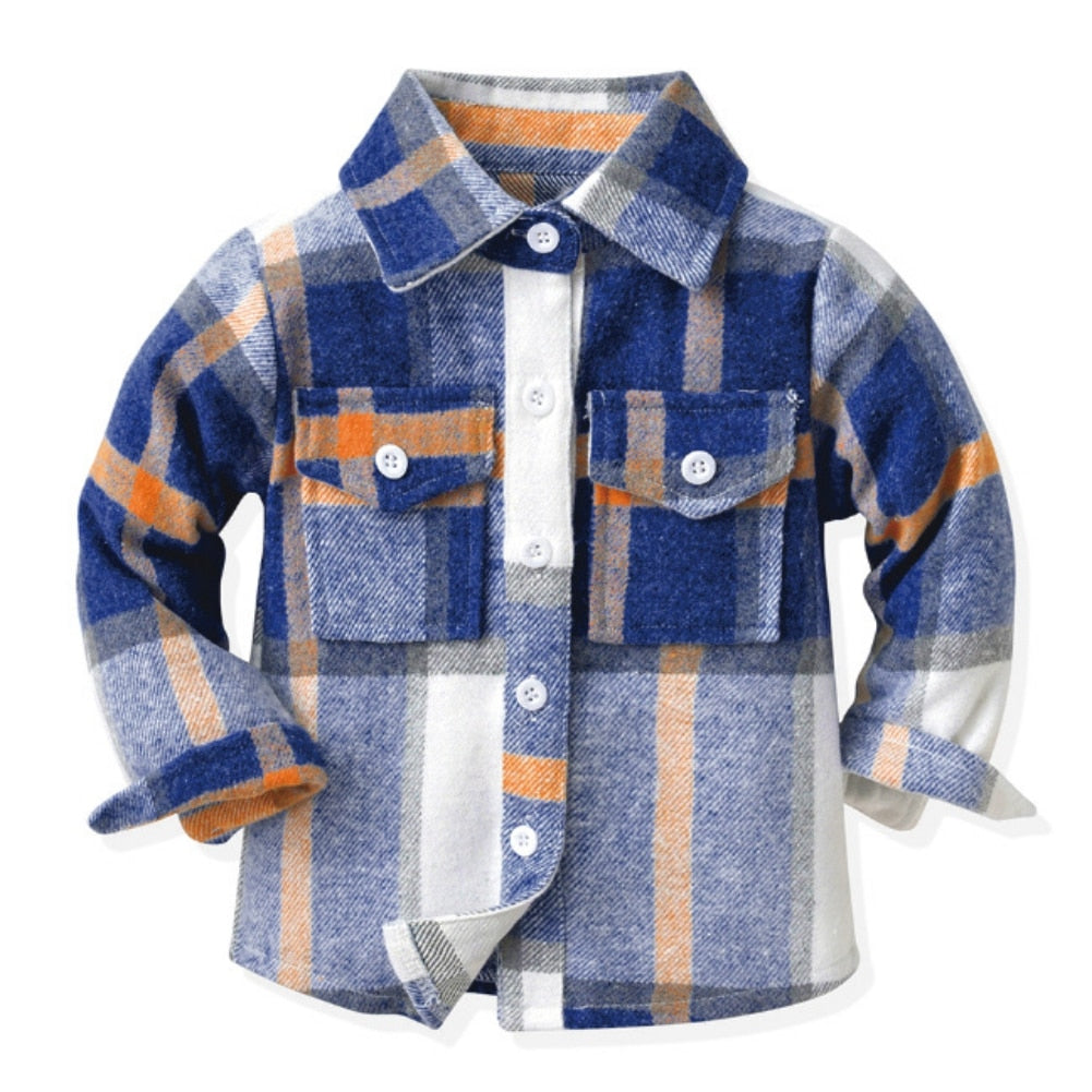 Kids Boys Long Sleeve Classic Plaid Cotton Shirts childrensterritory