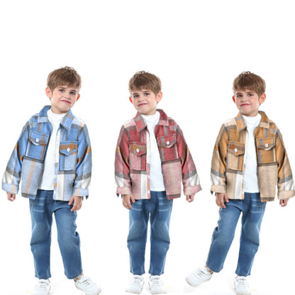 Kids Boys Long Sleeve Classic Plaid Cotton Shirts childrensterritory