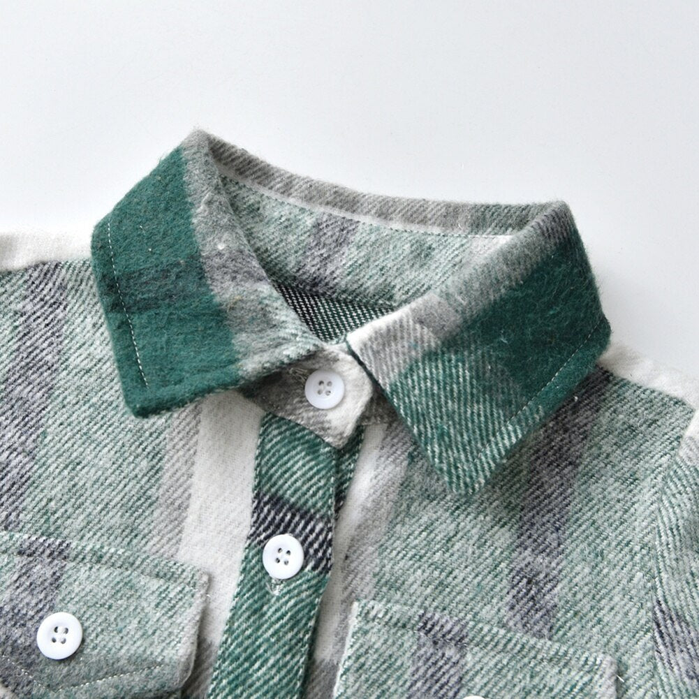 Kids Boys Long Sleeve Classic Plaid Cotton Shirts childrensterritory