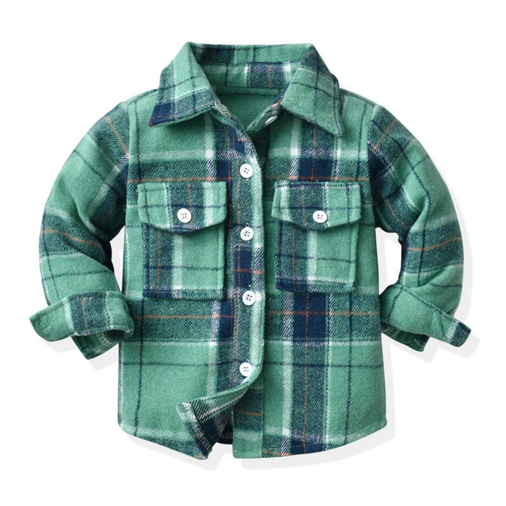 Kids Boys Long Sleeve Classic Plaid Cotton Shirts childrensterritory