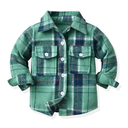 Kids Boys Long Sleeve Classic Plaid Cotton Shirts childrensterritory