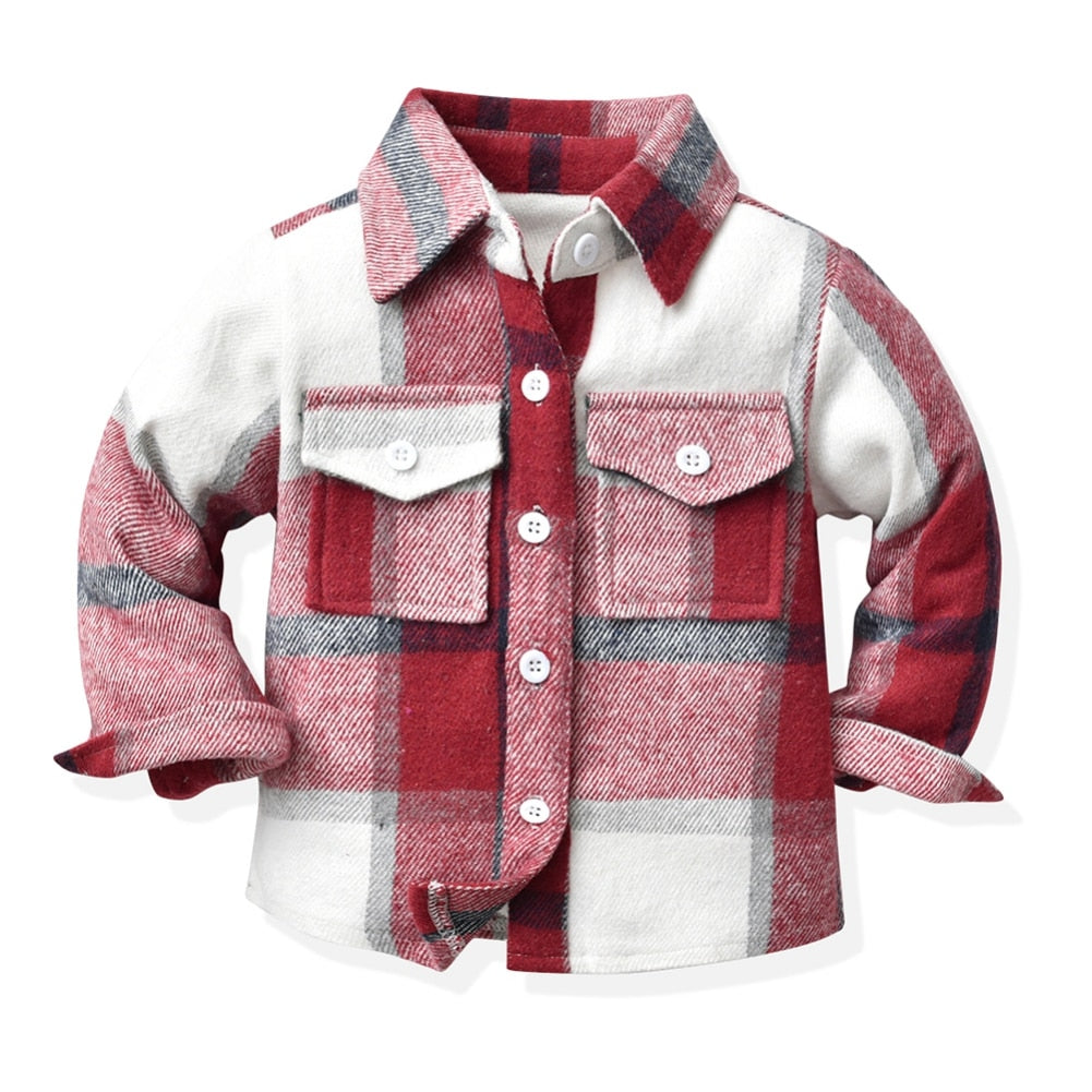 Kids Boys Long Sleeve Classic Plaid Cotton Shirts childrensterritory