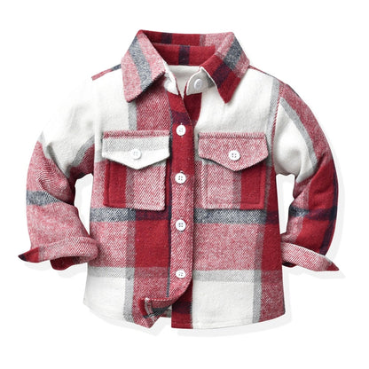 Kids Boys Long Sleeve Classic Plaid Cotton Shirts childrensterritory