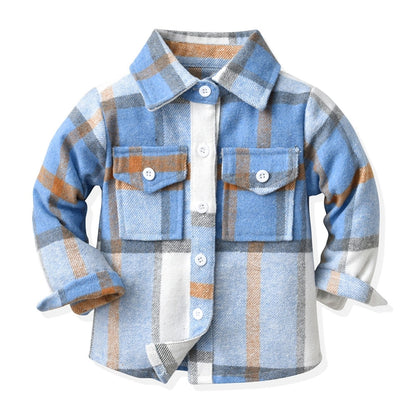 Kids Boys Long Sleeve Classic Plaid Cotton Shirts childrensterritory