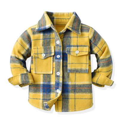 Kids Boys Long Sleeve Classic Plaid Cotton Shirts childrensterritory