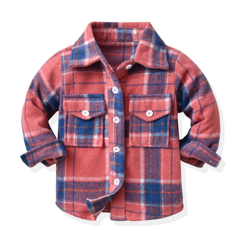 Kids Boys Long Sleeve Classic Plaid Cotton Shirts childrensterritory