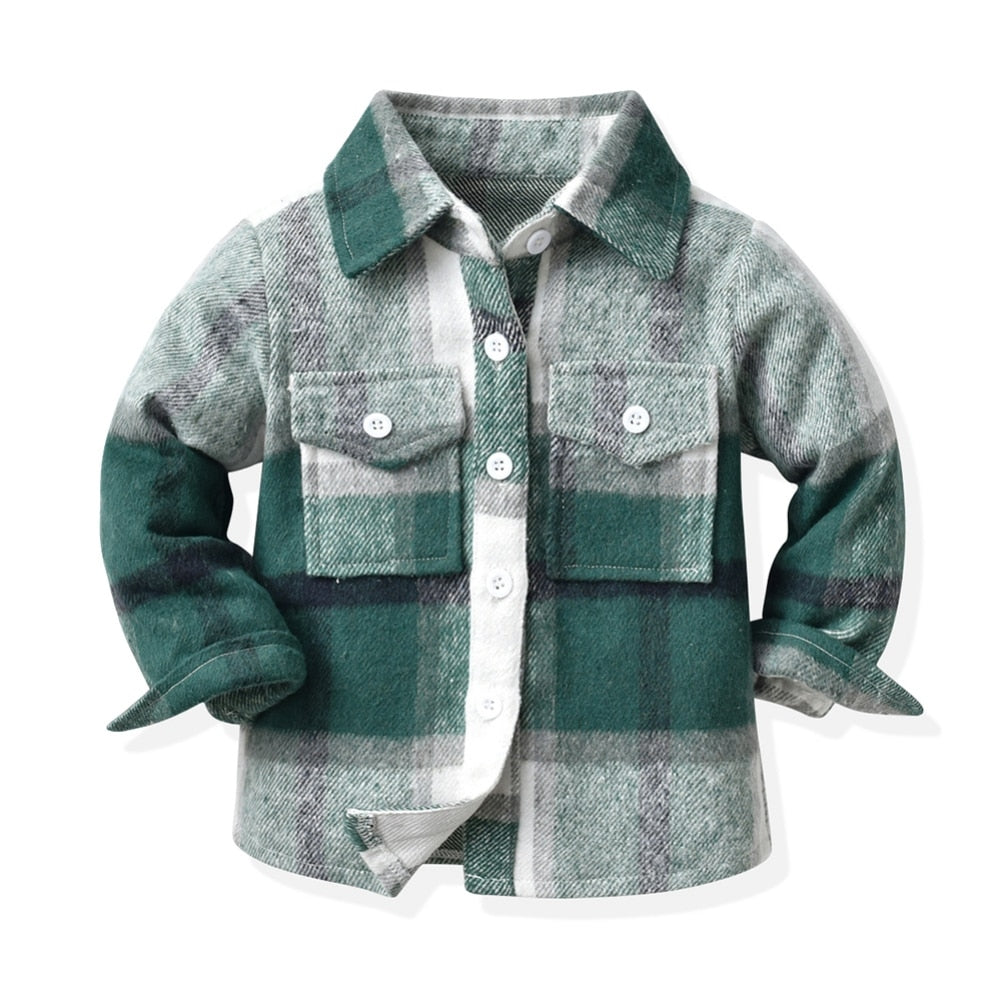 Kids Boys Long Sleeve Classic Plaid Cotton Shirts childrensterritory
