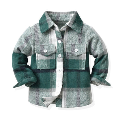Kids Boys Long Sleeve Classic Plaid Cotton Shirts childrensterritory