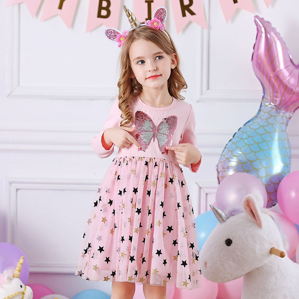 Kids Butterfly Sequins Princess Party Dress for Girls childrensterritory