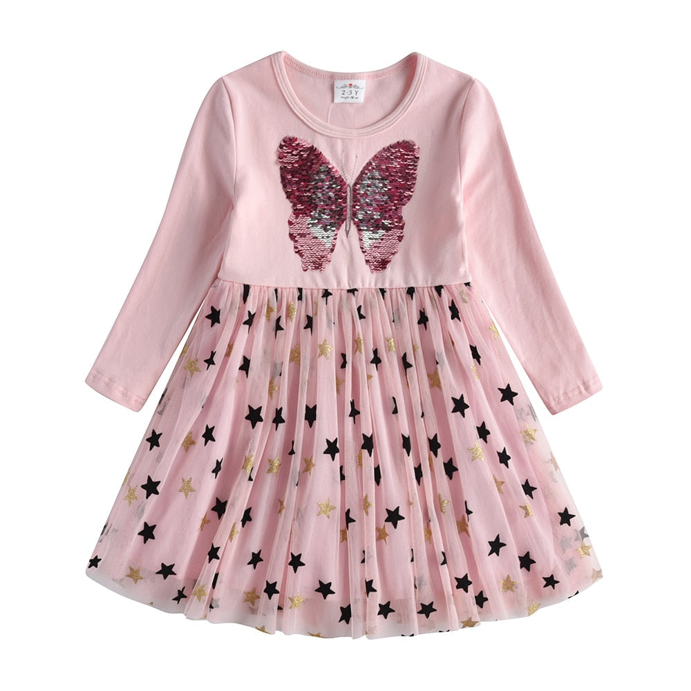 Kids Butterfly Sequins Princess Party Dress for Girls childrensterritory