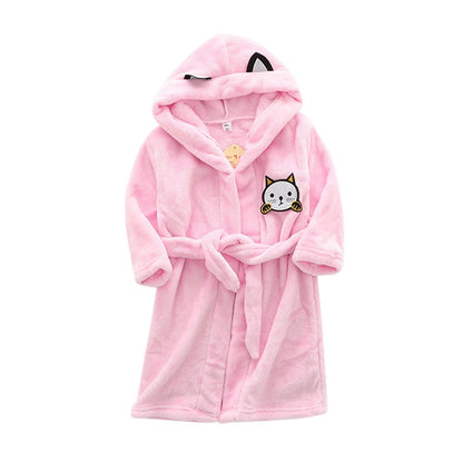 Kids Cute Cartoon Pattern Hooded Robes/Flannel Night-Robe childrensterritory