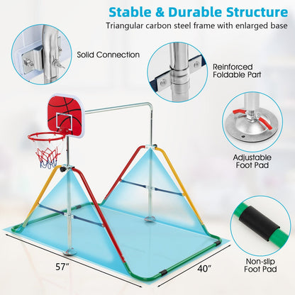 Kids Folding &amp; Adjustable Gymnastics Bar W/Basketball Hoop childrensterritory