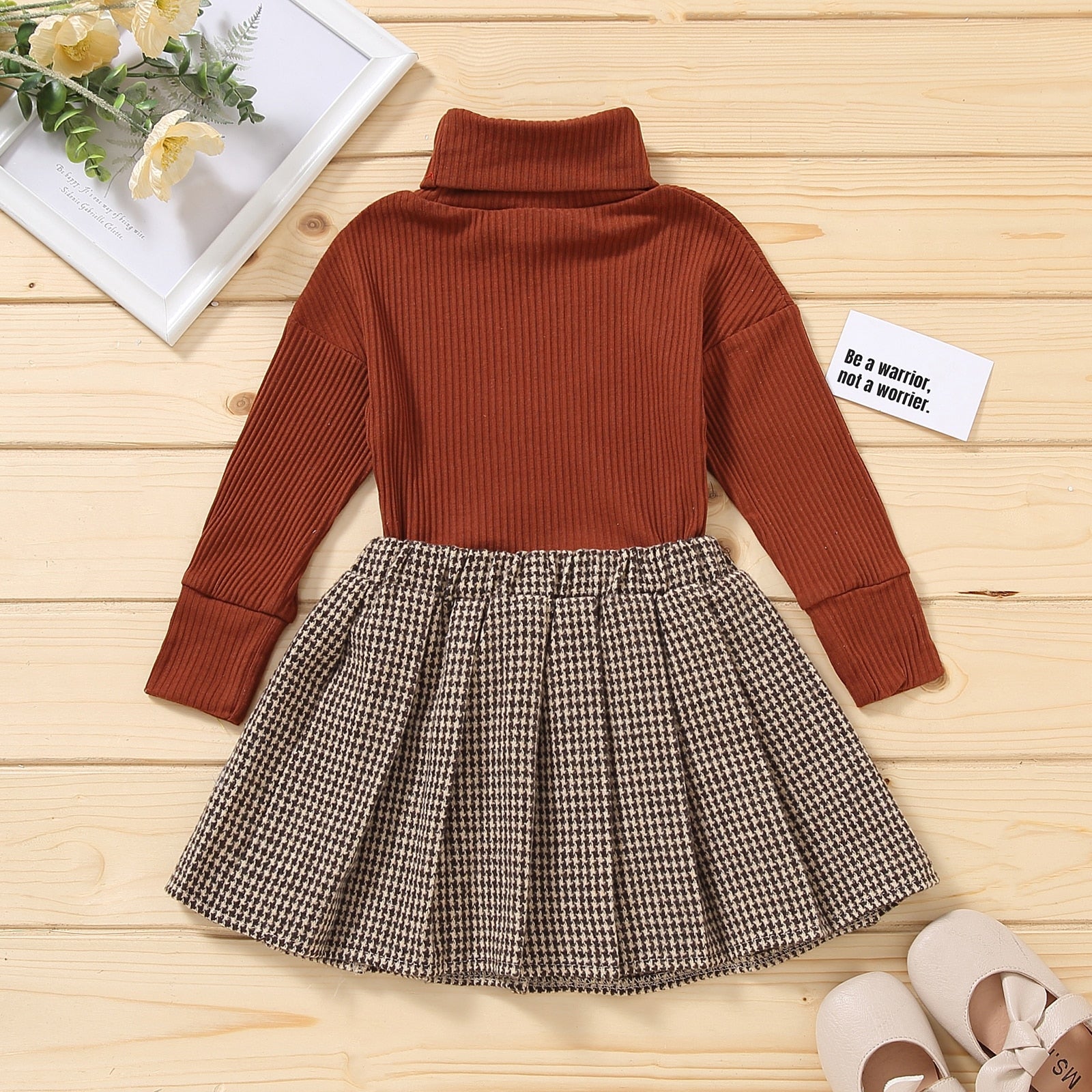 Kids Girls 2Pcs Turtleneck Knitwear &amp; Pleated Skirt Set childrensterritory