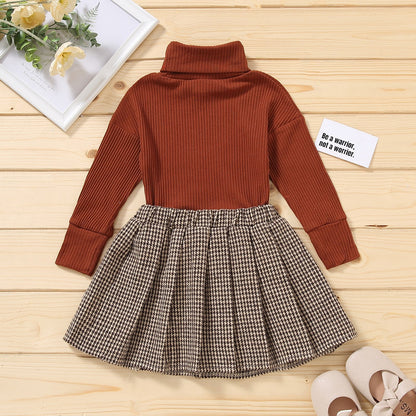 Kids Girls 2Pcs Turtleneck Knitwear &amp; Pleated Skirt Set childrensterritory