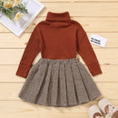 Kids Girls 2Pcs Turtleneck Knitwear & Pleated Skirt Set childrensterritory