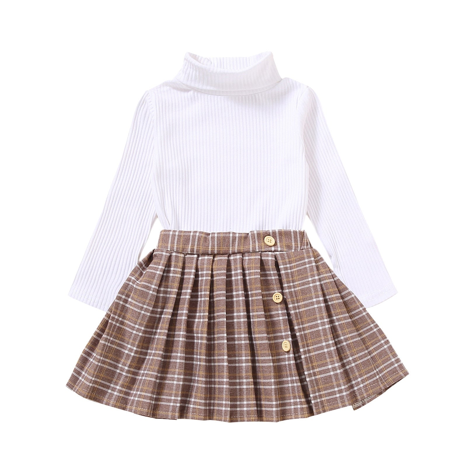 Kids Girls 2Pcs Turtleneck Knitwear &amp; Pleated Skirt Set childrensterritory