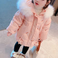 Kids Girls Big Fur Warm Cotton Padded Coat/Jacket childrensterritory