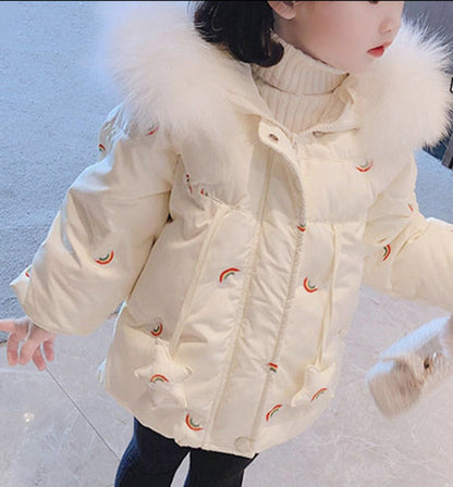 Kids Girls Big Fur Warm Cotton Padded Coat/Jacket childrensterritory