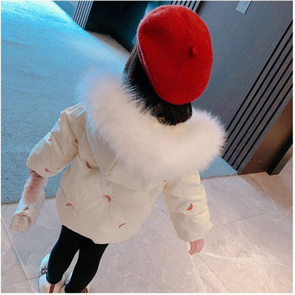 Kids Girls Big Fur Warm Cotton Padded Coat/Jacket childrensterritory