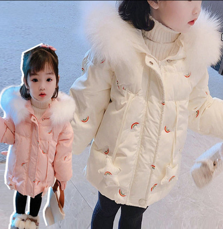 Kids Girls Big Fur Warm Cotton Padded Coat/Jacket childrensterritory